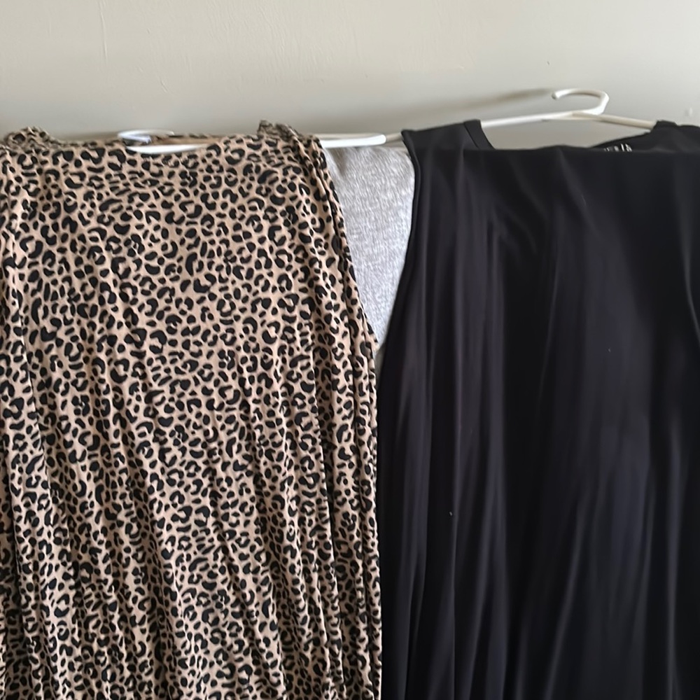 2 size large dresses. Leopard print is Old Navy and black is Time and Tru